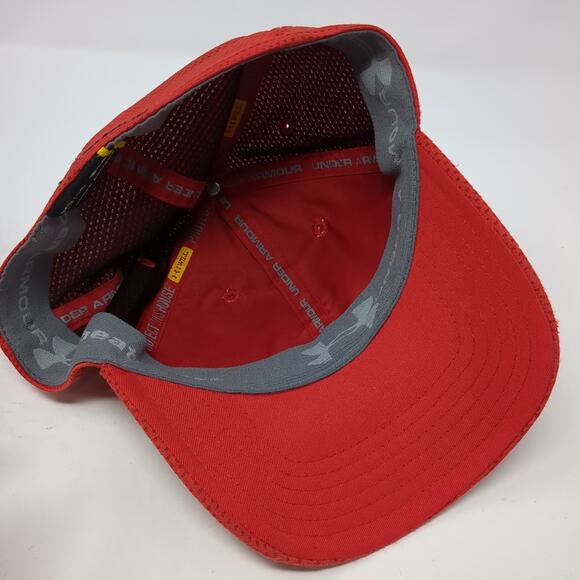 Under Armour Fitted Hat Red Large Embroidered Logo Vent Holes Outdoor - Picture 7 of 9